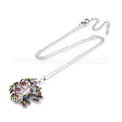 Collane con ciondolo a forma di fiore e uccello in acciaio inossidabile smaltato 304 stampato&nbsp;NJEW-N063-03P