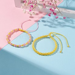 2 bracelet cordon tressé fleur de pêcher 2 couleurs&nbsp;BJEW-JB07610-01