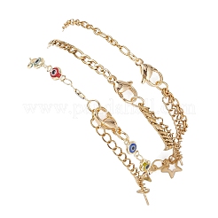 Pulseras de cadena de cable de acero inoxidable 304 y eslabones de lampwork con diseño de ojo malvado para mujer&nbsp;BJEW-JB12449-01