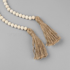 Perle en bois avec pendentif pompon en corde de chanvre&nbsp;HJEW-WH0011-59