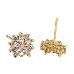 4 paio di orecchini a bottone in ottone con micro pavé di zirconi chiari in stile 2 paia&nbsp;EJEW-ZZ0001-01