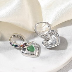 Pendientes colgantes de aro en forma de corazón con circonitas cúbicas micro pavé de latón y cuentas de ojo de gato.&nbsp;KK-CBAD9DF-01P