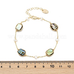 Rechteckige Gliederarmbänder aus Messing mit Abalone-Muschel&nbsp;KK-D301-02G