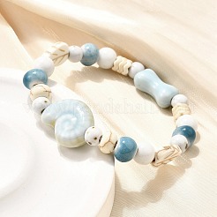 Bracelets extensibles en perles de porcelaine faites à la main et en perles de howlite synthétiques pour femmes&nbsp;BJEW-D307-01B