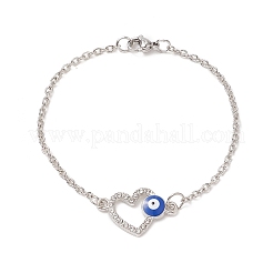 Set di 2 cuore di strass di cristallo a 2 colori con braccialetti a maglie malocchio&nbsp;BJEW-JB09166