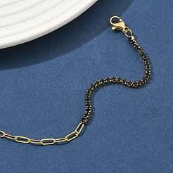 Bracelets pour femmes en acier inoxydable 304 avec chaîne trombone et chaîne à strass.&nbsp;BJEW-D456-06G-02
