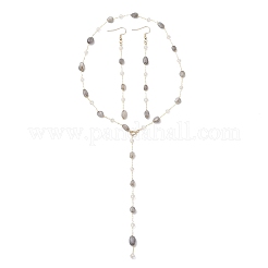 Conjuntos de pendientes y collares con cadenas de cuentas de labradorita natural hechos a mano&nbsp;SJEW-JS01342-03