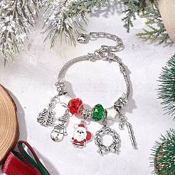 Weihnachtsmotiv: Glas- und Legierungs-Armbänder mit europäischen Perlen für Damen&nbsp;BJEW-JB11198-02