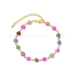 Bracelets à maillons en tourmaline multicolore naturelle pour femmes&nbsp;BJEW-JB13742