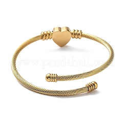 Bracelet manchette en acier inoxydable 304 avec perles en forme de cœur en acier inoxydable 201&nbsp;BJEW-Z014-01G