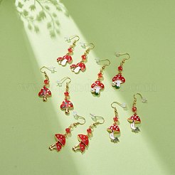 Emaille-Pilz aus roter Legierung mit Glasperlen-Ohrringen&nbsp;EJEW-JE05049