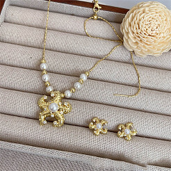 Set di gioielli in ottone micro pavé con zirconi cubici trasparenti e perle finte&nbsp;FS-WG880D6-01