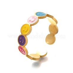 Anello aperto in acciaio inossidabile smaltato 201 per donna&nbsp;RJEW-A053-04G-01