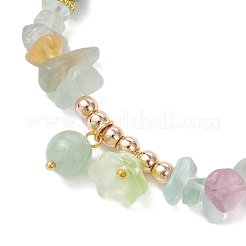 Braccialetti con ciondoli di perline rotonde e chip di fluorite naturale a forma di fiore&nbsp;BJEW-JB12310-01
