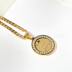 Colliers à pendentif ronds et plats en acier inoxydable 201 avec strass en cristal&nbsp;NJEW-P327-05G