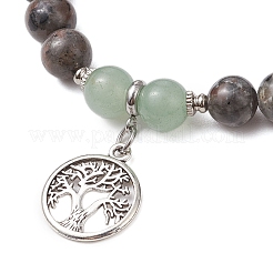 Braccialetti elastici con perline rotonde di sienite fluorescente naturale e avventurina verde&nbsp;BJEW-JB11257-04