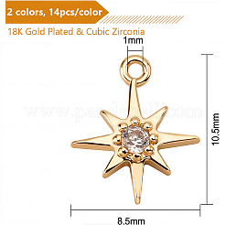 28 Stück 2 Farben Messing-Anhänger mit Zirkonia&nbsp;ZIRC-BC0001-31
