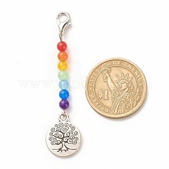 Décorations de pendentif perlé de jade de malaisie naturel et teint sur le thème du chakra&nbsp;HJEW-JM00641-03
