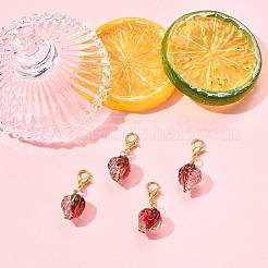 4 pieza de adornos colgantes de fresa hechos a mano con lampwork&nbsp;HJEW-FS00041-02