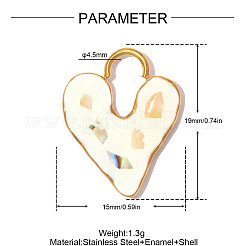Pendentifs en acier inoxydable 304 avec émail blanc et coquillage&nbsp;SA-OY002-96G