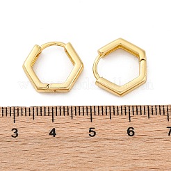 Orecchini a cerchio incernierati esagonali in ottone da donna&nbsp;EJEW-P206-11G