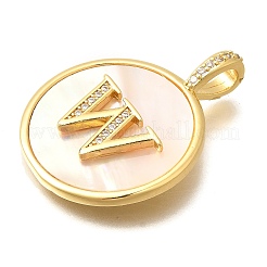 Pendentifs en laiton plaqué micro pavé de zircones cubiques transparentes avec coquillage&nbsp;KK-M309-42G-W