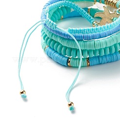 Heishi-Perlen-Stretch-Armbänder aus runden Steinen und Fimo&nbsp;BJEW-JB07436