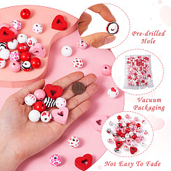 180 pièce 13 styles de perles en bois naturel peintes en aérosol pour la Saint-Valentin&nbsp;WOOD-TA0002-01