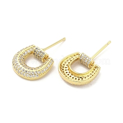 Orecchini a bottone da donna in ottone placcato a cremagliera con micro pavé di zirconi cubici trasparenti&nbsp;EJEW-M260-11G