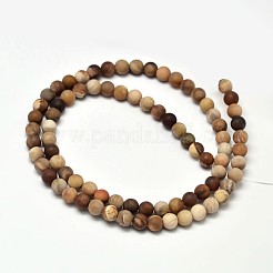 Bereift natürliche versteinertes Holz runden Perle Stränge&nbsp;G-F266-07-8mm