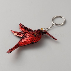 Schlüsselanhänger mit Paillettenanhänger und Kolibri&nbsp;KEYC-WH0021-84P-01