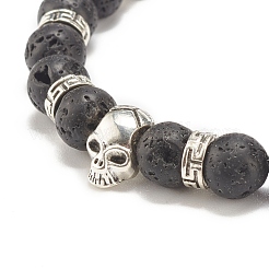 Rundes Stretch-Armband aus natürlichem Lavagestein mit Legierungsschädel&nbsp;BJEW-JB07865-01