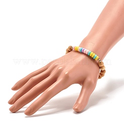 Bracelets extensibles en perles rondes en bois naturel&nbsp;BJEW-JB07276