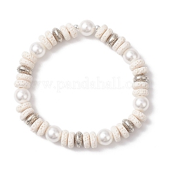 Bracelets extensibles en perles de lave naturelles rondes et plates et en coquillage pour femmes&nbsp;BJEW-JB12140-02