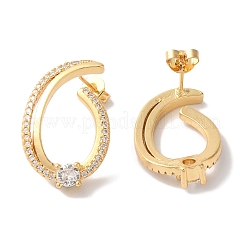 Orecchini a bottone da donna in ottone con micro pavé di zirconi trasparenti&nbsp;EJEW-A110-04G