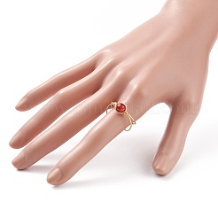 Anello a polsino aperto con perline rotonde in agata rossa naturale&nbsp;RJEW-TA00041-03
