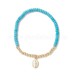 2 pz braccialetti elastici con perline sintetiche turchesi&nbsp;BJEW-JB13415-03