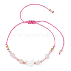 Armbänder mit Mondanhänger aus natürlichem Rosenquarz und Süßwassermuscheln&nbsp;BJEW-MZ00303-03