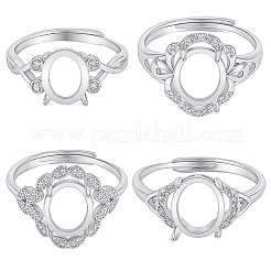 4 Stück 4 Stile Messing Micro Pave Zirkonia verstellbare Ringeinstellungen&nbsp;KK-BBC0024-14A