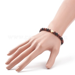 4 pièces 4 couleurs bois naturel et roche de lave et alliage corss ensemble de bracelets extensibles perlés&nbsp;BJEW-JB08816