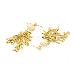 Orecchini pendenti con perla in abs con ramo frondoso&nbsp;EJEW-E270-13G