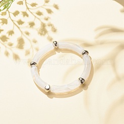 Braccialetto elasticizzato grosso tubolare curvo acrilico bianco con plastica ccb per donna&nbsp;BJEW-JB08126-01