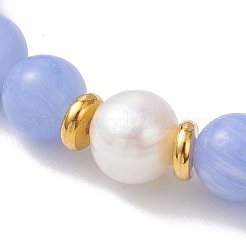 Pulseras elásticas de cuentas de ágata con encaje azul teñido natural para mujer&nbsp;BJEW-JB12931-02