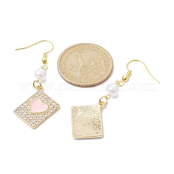 Rectangle de strass en cristal d'alliage avec des boucles d'oreilles pendantes de coeur&nbsp;EJEW-JE05491-03