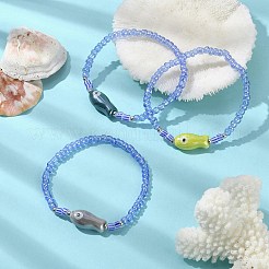 Braccialetto elasticizzato con pesci e perline in porcellana&nbsp;BJEW-JB09615