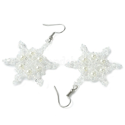 3 paire de boucles d'oreilles pendantes tressées en verre avec flocons de neige de Noël de 3 couleurs&nbsp;EJEW-MZ00236