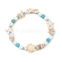 Pulseras de cuentas de turquesa sintética y concha&nbsp;BJEW-JB13638
