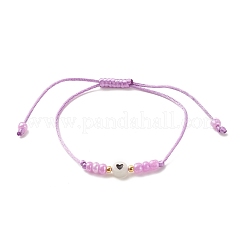2 pièces plat rond avec coeur acrylique tressé bracelets de perles sertis de graines de verre&nbsp;BJEW-JB08034-04