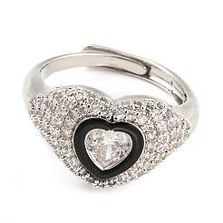 Anello regolabile a cuore smaltato con zirconi chiari&nbsp;RJEW-Q781-01P-01
