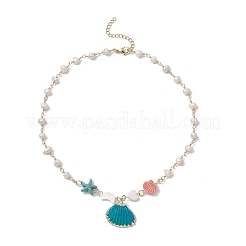 2 pz 2 colori vernice spray estiva e collane con ciondoli a forma di conchiglia&nbsp;NJEW-JN05182